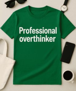 Professional overthinker T-shirt, funny activewear, casual wear, unique graphic tee, humorous slogan shirt.