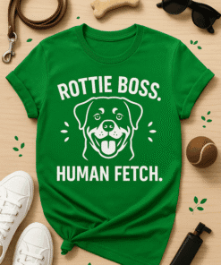 ROTTIE BOSS dog T-shirt, funny pet owner gift, canine lover apparel, dog print shirt, pet quote tee.