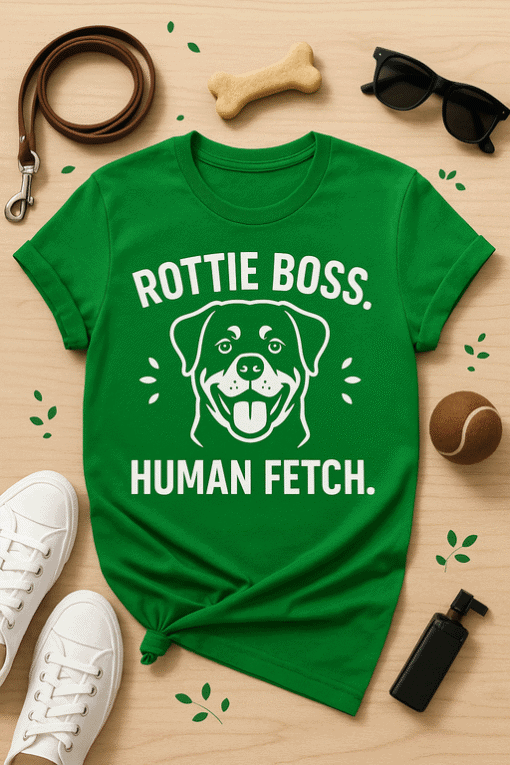 ROTTIE BOSS dog T-shirt, funny pet owner gift, canine lover apparel, dog print shirt, pet quote tee.