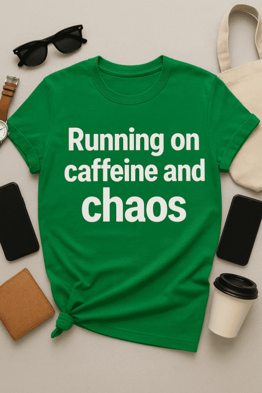 1. Funny caffeine chaos T-shirt for coffee lovers and humor enthusiasts.