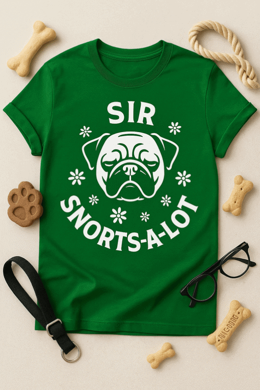 Dog t-shirt with humorous slogan about snorting, perfect for pet lovers, fun casual apparel.