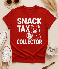 Snack tax collector t-shirt, bear with cookie graphic, fun gift for snack lovers and collectors.