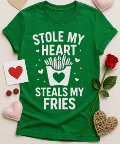 Stole my heart steams my fries funny valentine's day t-shirt for men's women’s casual wear.