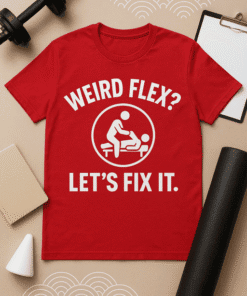 1. Funny physical therapy T-shirt with a massage icon, perfect for healthcare humor.