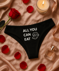 All you can eat graphic thong, sexy lingerie, comfortable women's underwear, romantic gift idea.