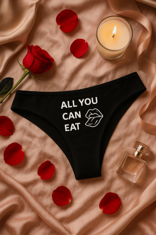 All you can eat graphic thong, sexy lingerie, comfortable women's underwear, romantic gift idea.