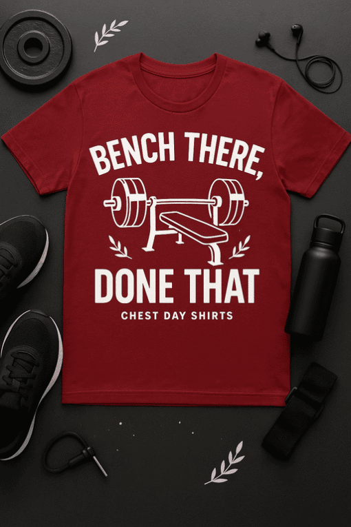 Bench there, done that fitness t-shirt for chest day workout enthusiasts. Perfect gym apparel for lifting and strength training.