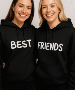 Branded matching best friends hoodies for women, casual trendy graphic sweatshirts, perfect gift for friendship pairs.