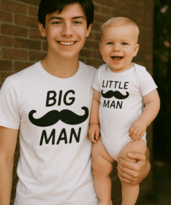 1. Father and son matching T-shirts with "Big Man" and "Little Man" text, perfect for family photos.