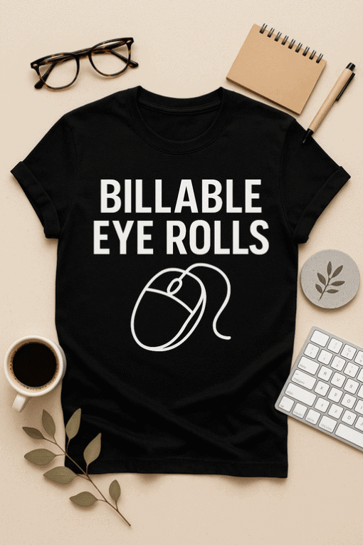 Headphone graphic t-shirt with "Billable Eye Rolls" phrase for humorous tech or work humor fans.