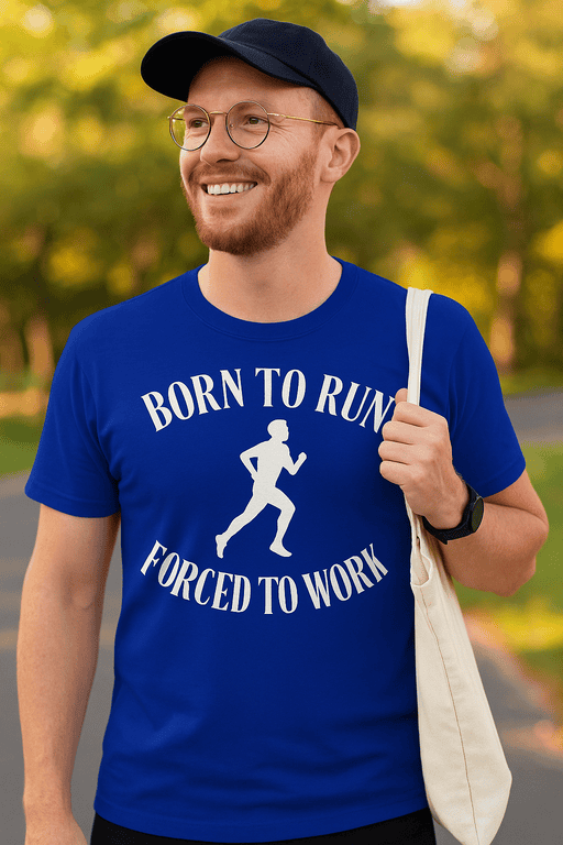 Running T-shirt for fitness enthusiasts - Born to Run, Forced to Work design.