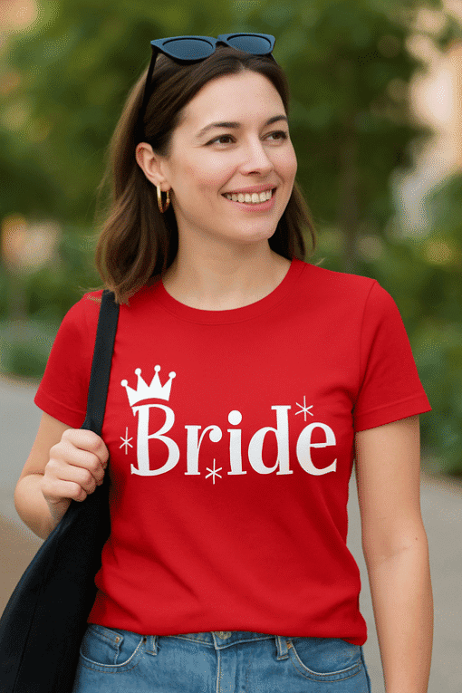 Bride t-shirt for wedding party, bridal shower, or bachelorette celebration, perfect for bride-to-be.