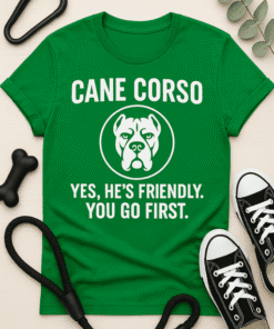 1. Dog-themed green T-shirt with Cane Corso graphic and humorous quote for dog lovers.