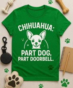 Dog T-shirt with Chihuahua graphic and humorous pet dog slogan, perfect for dog lovers and pet owners.