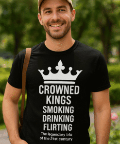 1. Men's black T-shirt with "Crowned Kings" slogan, perfect for casual wear and outdoor activities.