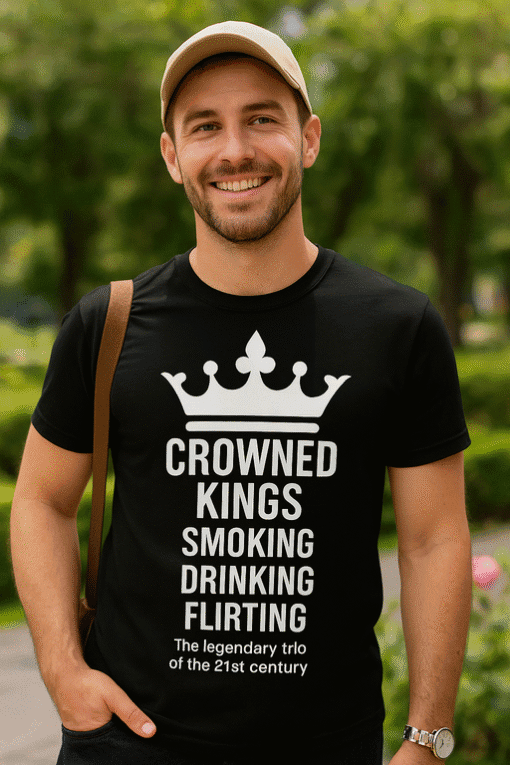 1. Men's black T-shirt with "Crowned Kings" slogan, perfect for casual wear and outdoor activities.