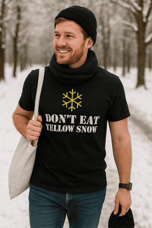 Snowflake graphic T-shirt with humorous message for winter style and cold weather fashion.
