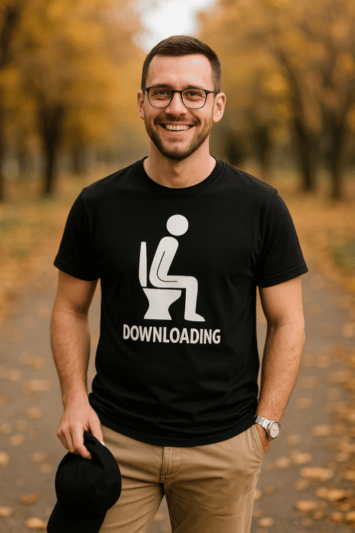 Download humor T-shirt for men, funny toilet humor shirt, jokes and witty designs, perfect casual wear.