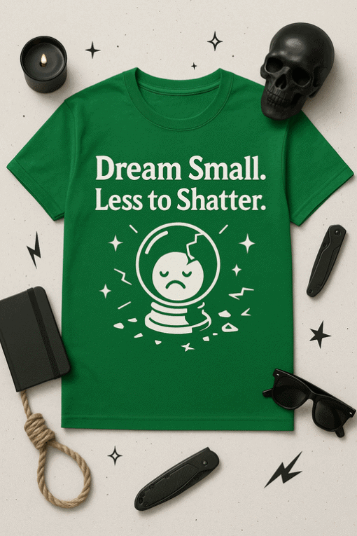 Dream small less to shatter motivational quote t-shirt.