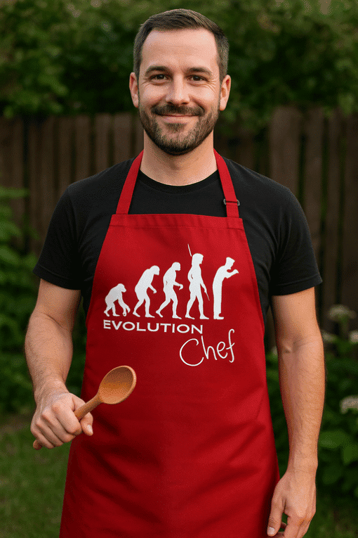 Evolution chef t-shirt, funny biology science humor gift idea, men's casual tee, organic chemistry shirt, unique kitchen apparel.