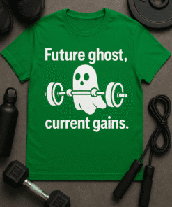 Ghost lifting weights funny t-shirt, fitness humor, gym motivation, workout shirt, funny gym T-shirt, fitness apparel.