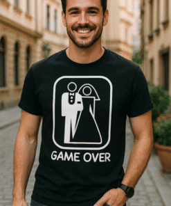 1. Funny gaming T-shirt with "Game Over" graphic for casual wear and gamer fandom.