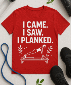 "Fun workout T-shirt with plank exercise graphic for fitness enthusiasts".
