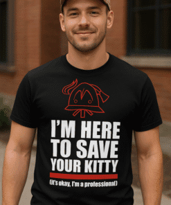 - Cute kitty graphic T-shirt for cat lovers and humor enthusiasts.