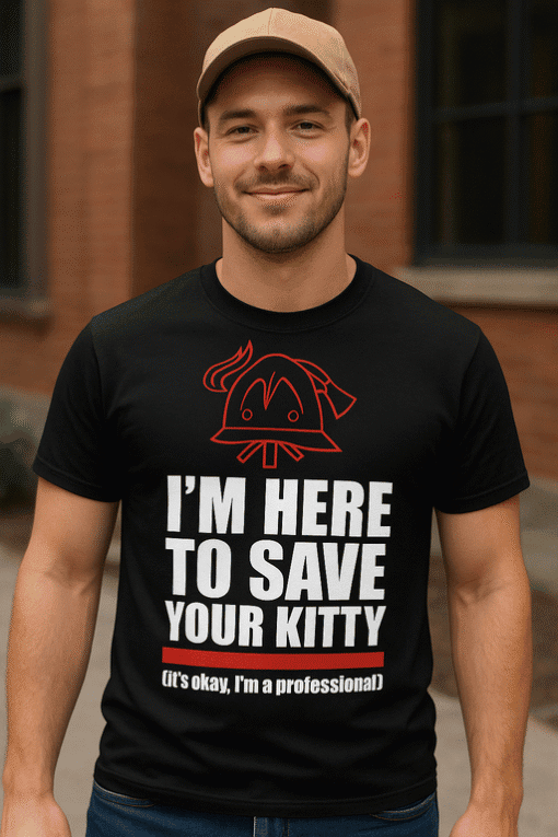 - Cute kitty graphic T-shirt for cat lovers and humor enthusiasts.