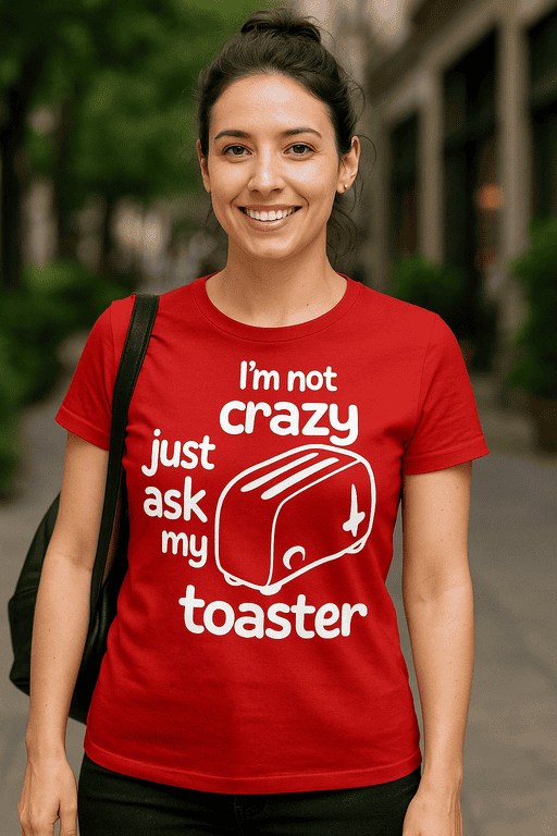 Toaster funny graphic t-shirt, casual women’s tee, quirky gift for toast lovers, stylish humor shirt, comfortable for everyday wear.