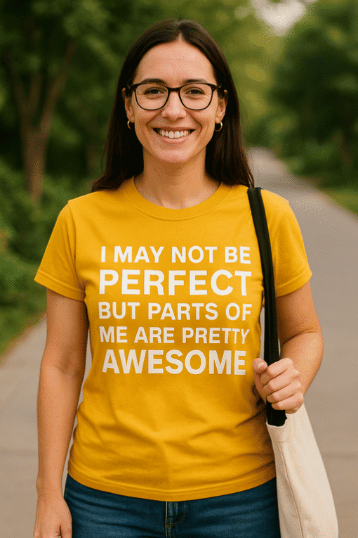 Comfortable yellow graphic t-shirt with positive quote for women, casual streetwear fashion, T-shirtplease.com.