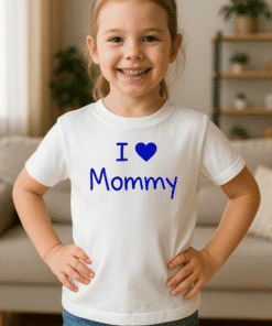Cute girl wearing "I ♥ Mommy" T-shirt, perfect for mother-child matching outfits.