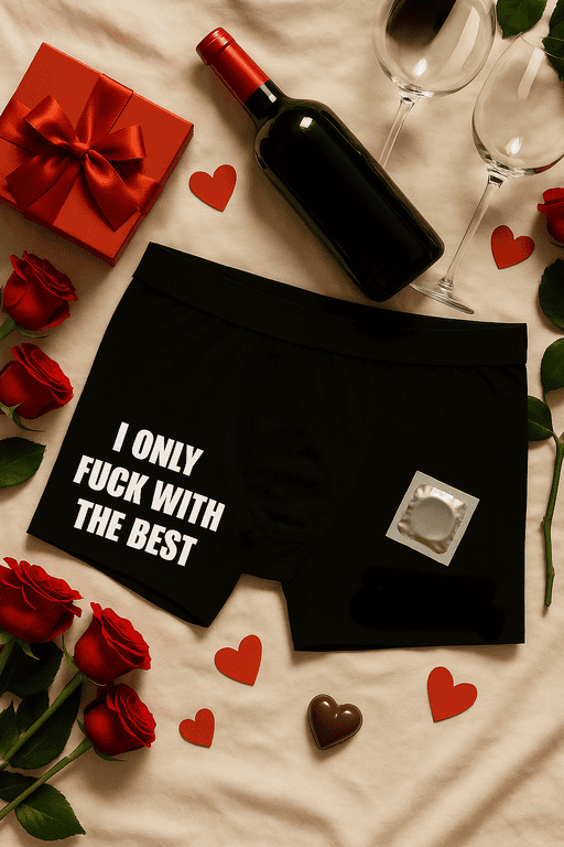 Witty men's underwear with bold text, perfect for humorous gifts or loungewear.