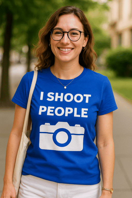 Shoot people t-shirt humorous photography lover funny casual tee for photographers and camera enthusiasts.