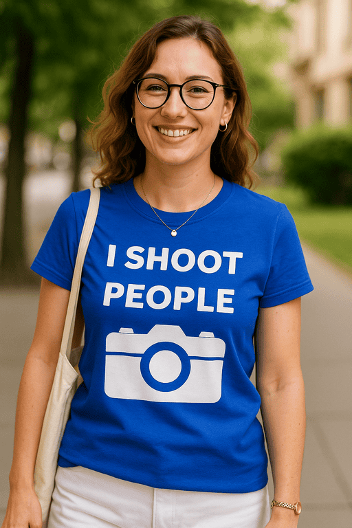 Shoot people t-shirt humorous photography lover funny casual tee for photographers and camera enthusiasts.