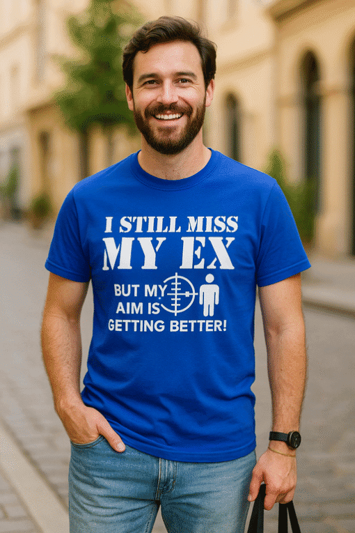 1. Funny men's T-shirt with humorous ex-military design for casual wear.