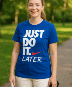 Just do it Nike slogan T-shirt woman outdoor park casual wear.