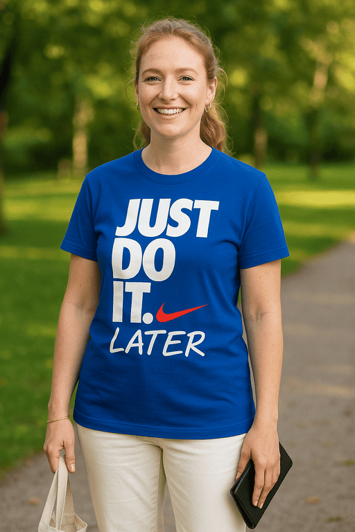 Just do it Nike slogan T-shirt woman outdoor park casual wear.