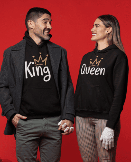 King and Queen couple hoodie set matching apparel for him and her.