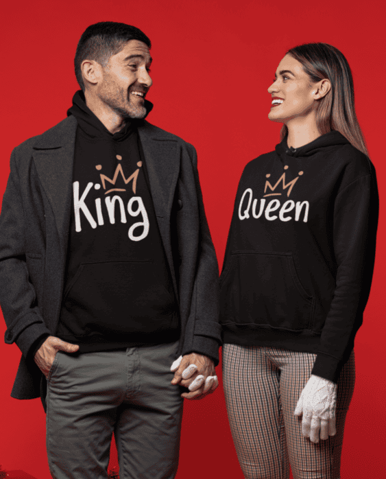 King and Queen couple hoodie set matching apparel for him and her.
