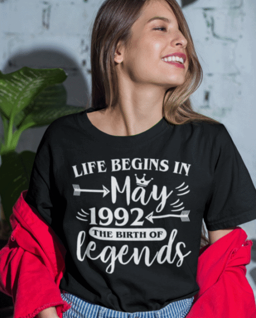 1. Custom birthday t-shirt for May 1992 legends, unique celebration gift.