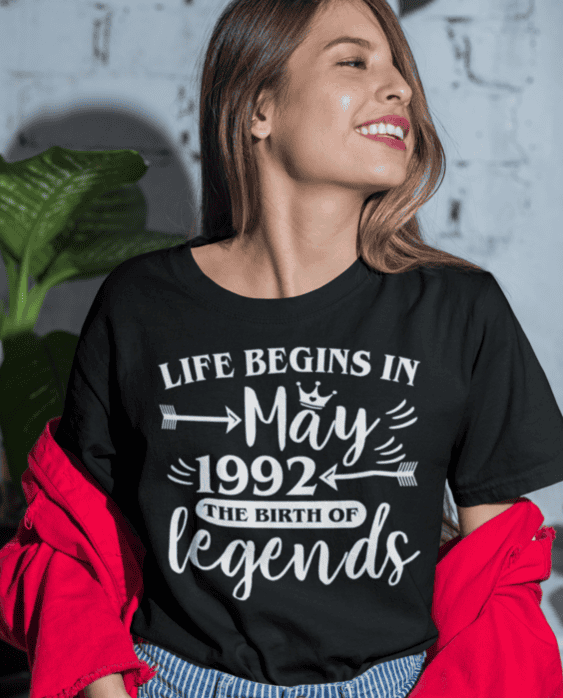 1. Custom birthday t-shirt for May 1992 legends, unique celebration gift.