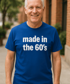 Retro 60s inspired graphic T-shirt for men, perfect for vintage and nostalgic fashion.