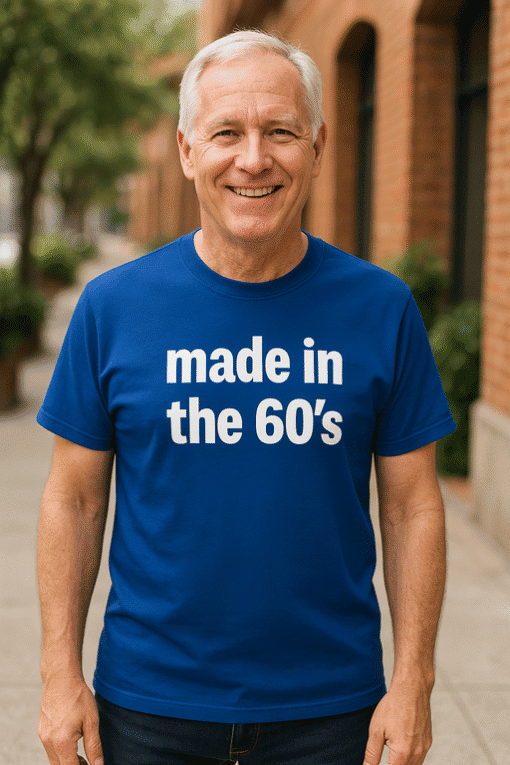 Retro 60s inspired graphic T-shirt for men, perfect for vintage and nostalgic fashion.