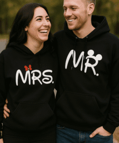 MRS and MR matching hoodie set with Mickey Mouse ears, perfect for couples and romantic gifts.