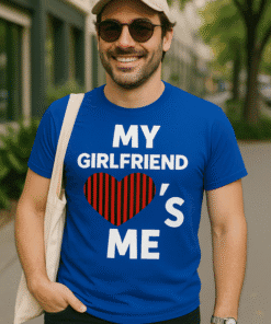 My girlfriend's me t-shirt, love heart graphic, casual men's graphic tee, cute couple t-shirt, stylish unisex top.