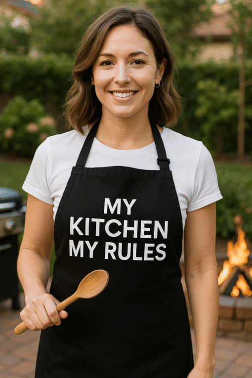 My kitchen my rules apron, cooking, kitchen accessories, kitchen apron, chef apron, kitchen clothing, cooking gear, kitchen wear, culinary, kitchen apparel.