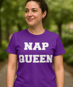 Nap queen t-shirt, funny women's sleepwear, casual purple tee for women, comfortable sleep t-shirt, gift for nap lovers.
