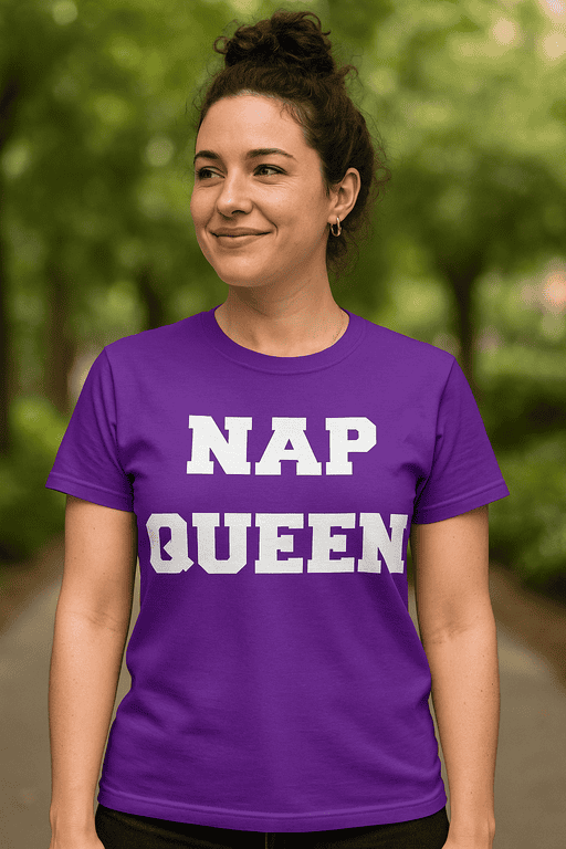 Nap queen t-shirt, funny women's sleepwear, casual purple tee for women, comfortable sleep t-shirt, gift for nap lovers.