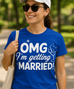 OMG I'm getting married! funny bridal wedding T-shirt for bachelorette party or bridal shower, perfect for pre-wedding celebration.
